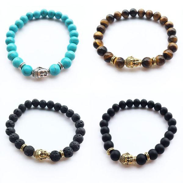 

natural round stone beads buddha bracelets healing mala meditation prayer yoga women men jewellery, Black