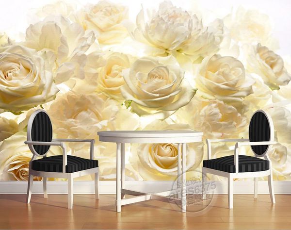 

p customize size 3d romantic white yellow rose mechanism effect mural tv wall