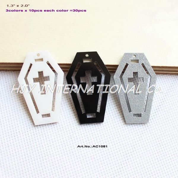 

wholesale- (3colors,30pcs/lot) 50mm acrylic coffin grave cross earrings black white silver glitters halloween party cutout 2"-ac1081