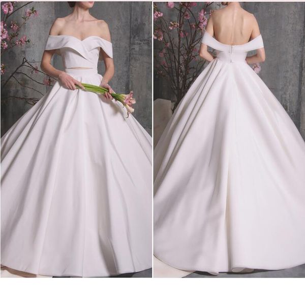 

simple chic white a-line prom dress 2017 off-the-shoulder two pieces evening dress zipper backless floor length formal dresses, Black