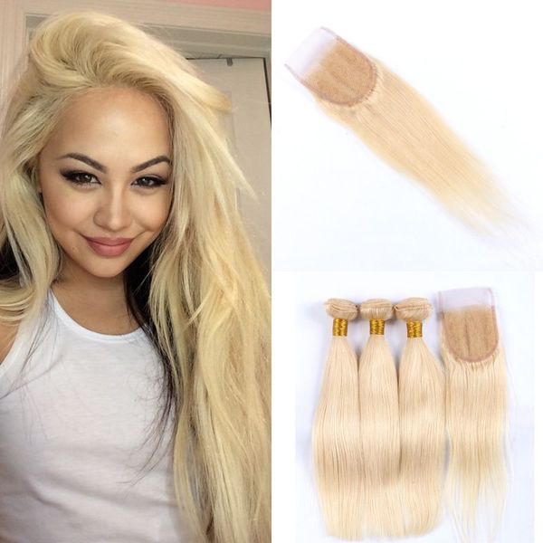 Peruvian Straight Hair Weave Bundles With Lace Top Closures 613