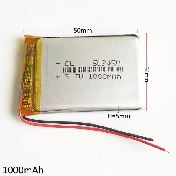 3.7 V 1000 mAh bateria de íon de lítio Li-Po Bateria Recarregável 503450 células Para Mp3 GPS PSP Bolso E-books bluetooth RECORDER PEN