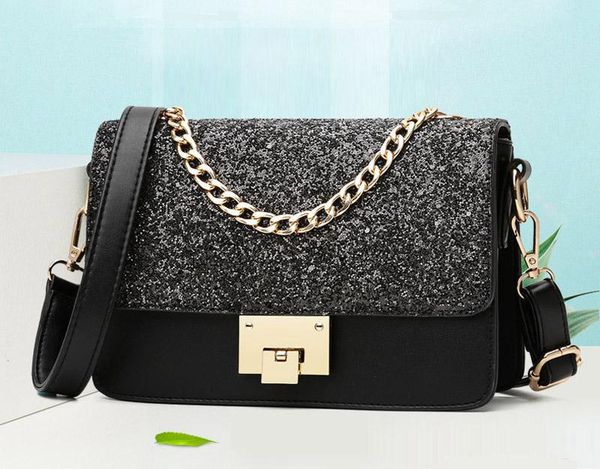 

sequin evening bags women lady pu single shoulder messenger bag with chain 3colors