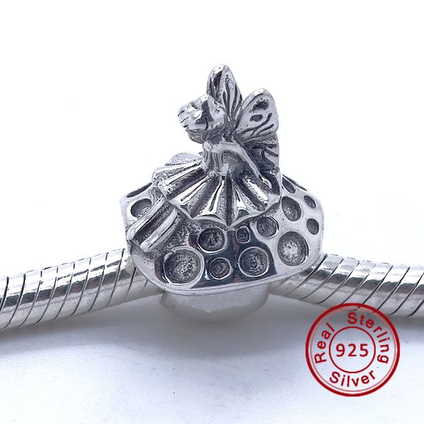 Waldfee und Pilz-Charm aus 100 % 925er Sterlingsilber, passend für Pandora-Charm-Armbänder, DIY-Modeschmuck