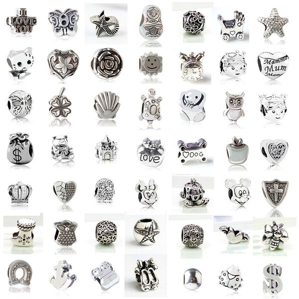 

Fit Pandora Charm Bracelet 50 Styles European Silver Charms Big Hole Loose Bead DIY Snake Chain For Women Bangle Necklace Jewelry