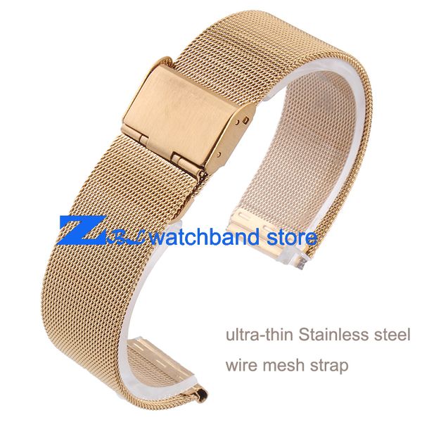 

wholesale- ultra-thin gold stainless steel watchband mesh strap width10mm 12mm 14mm 16mm 18mm 20mm 22mm 24mm bracelets watch band, Black;brown