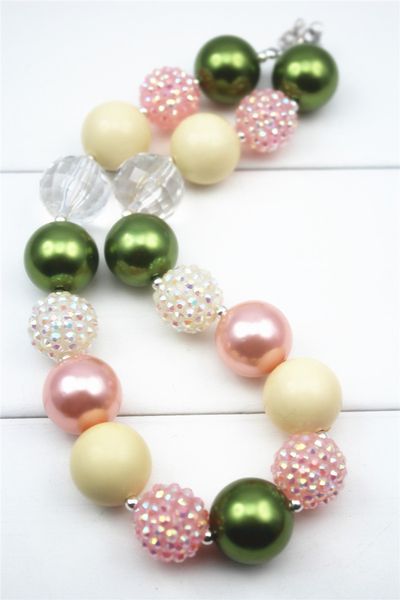 

fashion jewelry chunky kids bubblegum necklace multicolor candy beads red stone pendant cb044, Silver