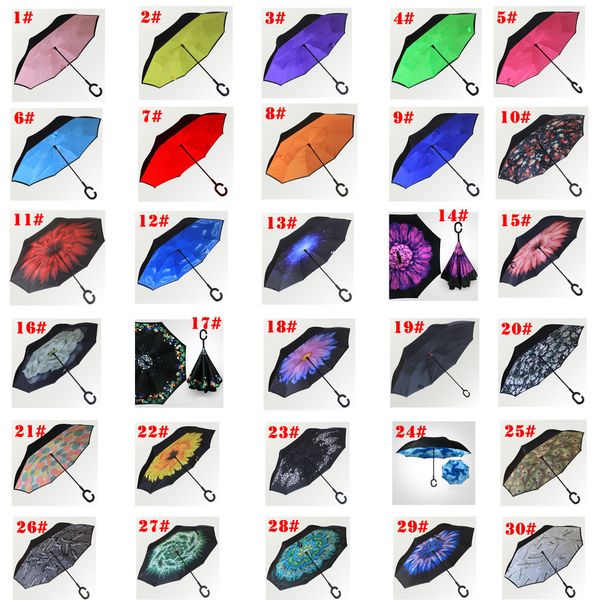 

творческий перевернутый зонтики двойной слой с ручкой c наизнанку обратный ветрозащитный зонтик 30 цветов для автомобиля