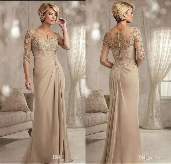 

Champagne mother of the groom dre e long 2017 coop neck chiffon wedding gue t dre half leeve formal evening gown