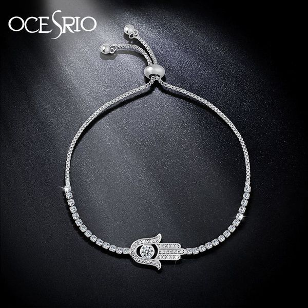 

wholesale- ocesrio paved zircon hamsa bracelet silver charm bracelet hand of fatima adjustable bracelet women fashion jewelry brt-k45, Golden;silver