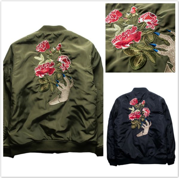 

undercover ma1 military bomber jacket men new hip hop ghost hand embroidery rose flower thermal alpha pilote jackets motor coat, Black;brown