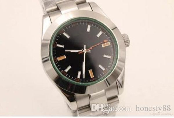 

wristwatch automatic mechanical black men christmas gift stainless steel bigger size watches for men green sapphire 001, Slivery;brown