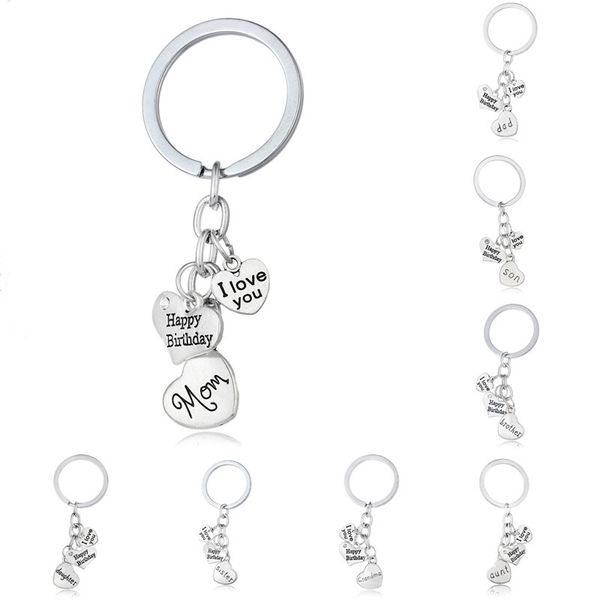

new statement fashion jewelry i love you dad mom grandma son daughter letter family member key rings happy birthday keychains, Slivery;golden