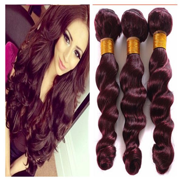

factory price new style burgundy hair extensions loose wave 100g 3pcs/lot brazilian peruvian 99j human hair weaves red wine color, Black