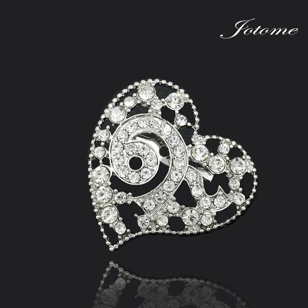 

100pcs clear crystal brooches rhinestone heart shape souvenir ribbon brooch pins for funerals, Gray