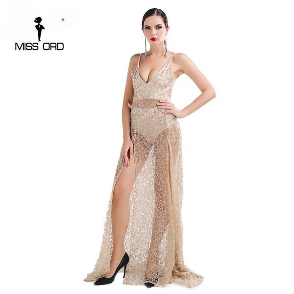 

wholesale- missord 2017 halter v-neck split party dress sequin maxi dress ft5131, White;black