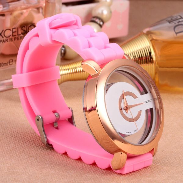

Fashion CC brand women Girls Hollow out dial Silicone strap quartz quartz wrist watch 6108G