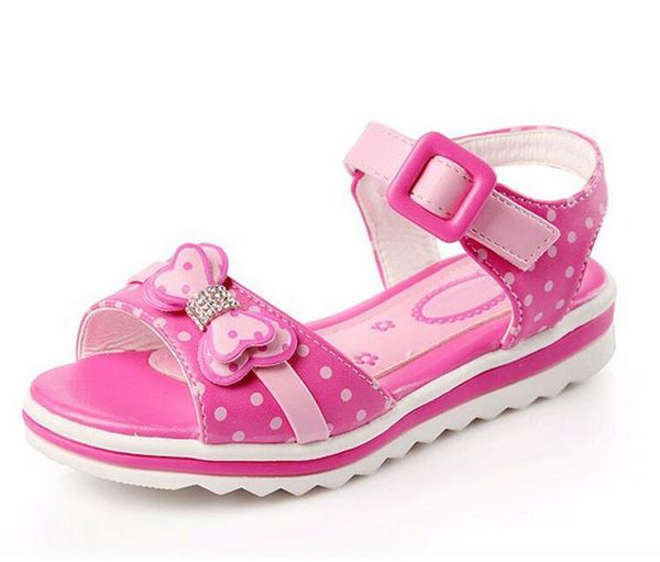 

girls sandals summer 2017 new dot bow kids shoes for fashion princess, Black;red
