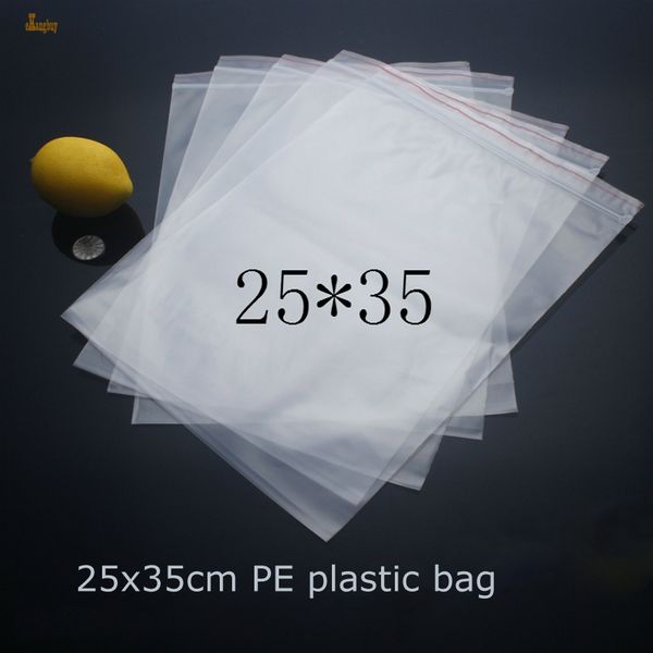 

2018 gift bags 100pcs size: 25x35cm clothes packaging zipper lock recycle plastic bags, pe transparent zip-lock packing bag