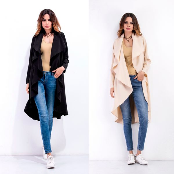 

women's clothing 2019 fashion blouse outerwear long cardigan coats trench coats jackets women cape clothes ladies casual coat dresses, Tan;black