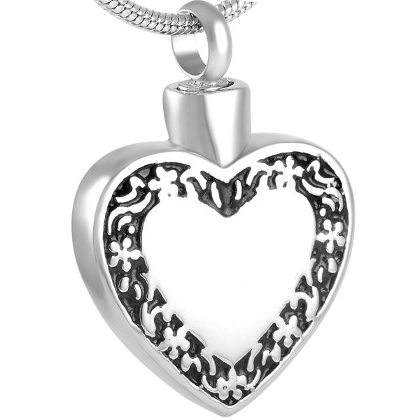 

ijd8716 heart stainless steel cremation pendant necklace funeral casket memory ashes keepsake urn necklace jewelry, Silver