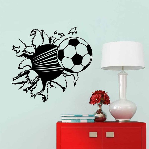 

football playground broken wall hole window view home decals wall sticker for boys room sports decor mural