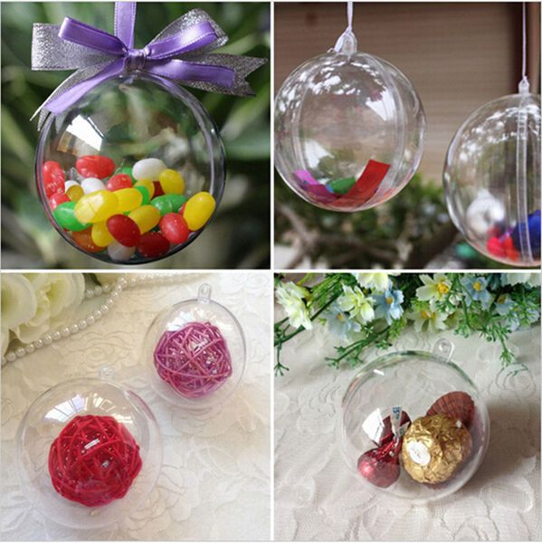 

wholesale- 12pcs christmas tress decorations ball 6cm transparent open plastic clear bauble ornament gift present box decoration zq879324