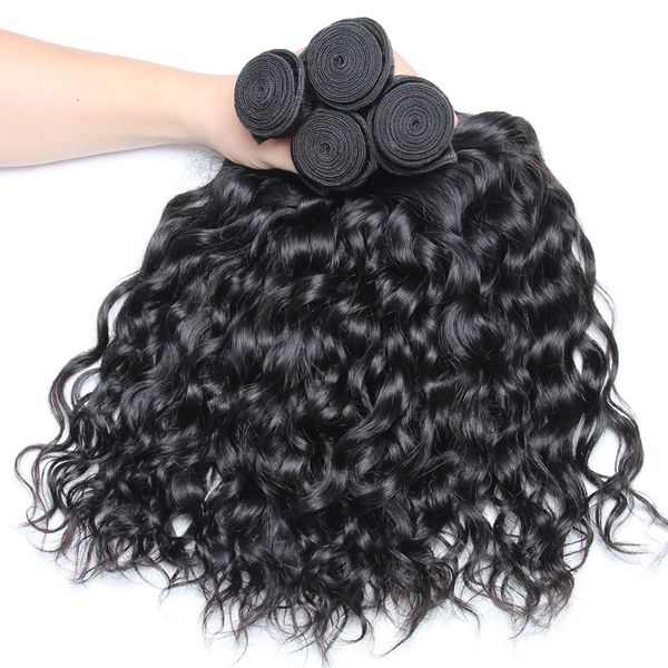 

brazilian virgin hair water wave 3/4 bundles human hair extensions brazilian hair weaves natural color remy same direction cuticle grade 10a, Black
