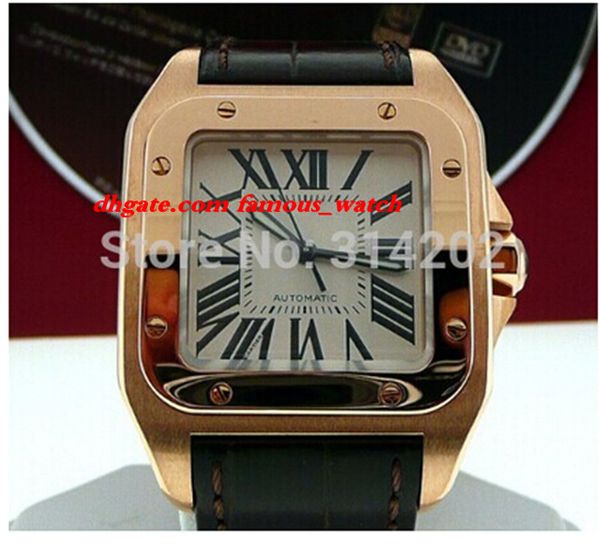 

new fashion luxury watches 100 18k yellow gold bezel w20112y1 brown leather strap men's watches wristwatches, Slivery;brown