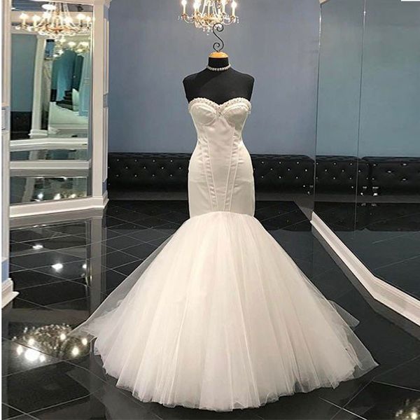 

simple vintage wedding dress white tulle sweetheart mermaid long wedding dress tiered floor length bridal dress ing