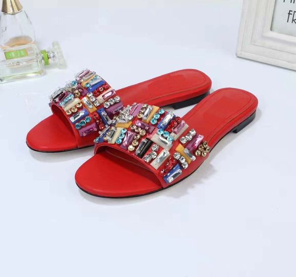 

2017 new women's shoes, slippers, European and American style crystal decoration, uppers of Seiko production, color dazzling, shiny, fashion