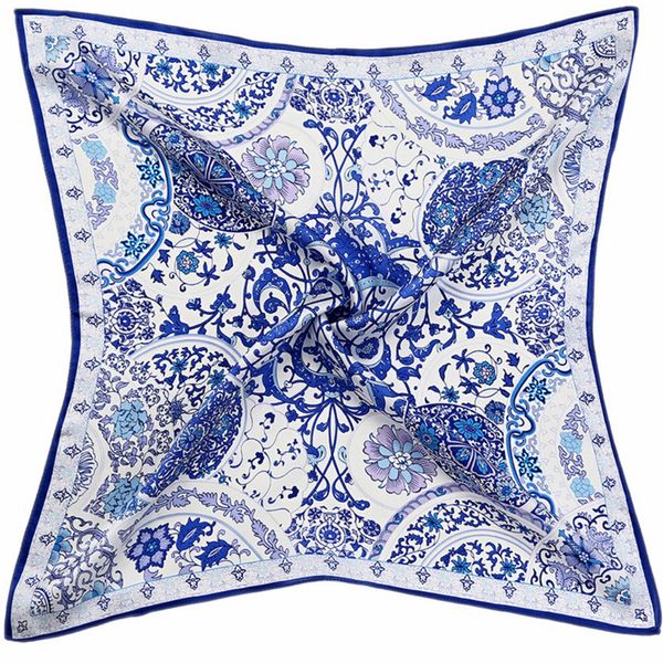 

wholesale- [ode to joy]100%silk satin square women scarf shawl lady's floral print vintage scarves scarf wraps 53*53cm, Blue;gray