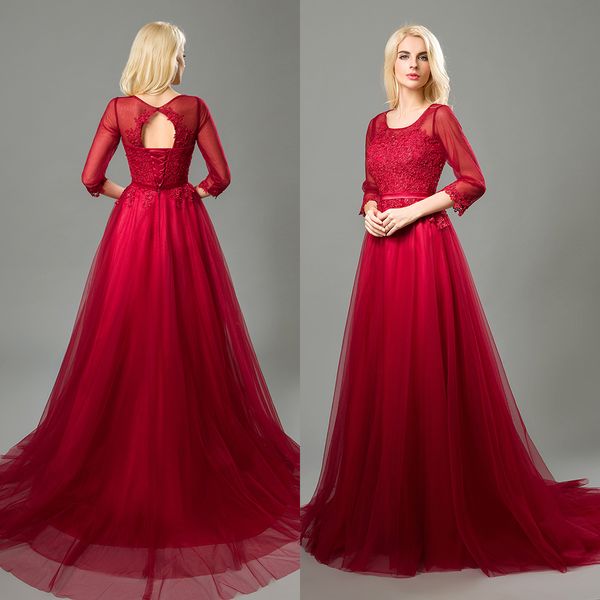 

real 2020 вечерние платья вечерние wear аппликация кружева блестки бисером длинные развертки поезд 3/4 рукава плюс размер платья выпускного, Black;red