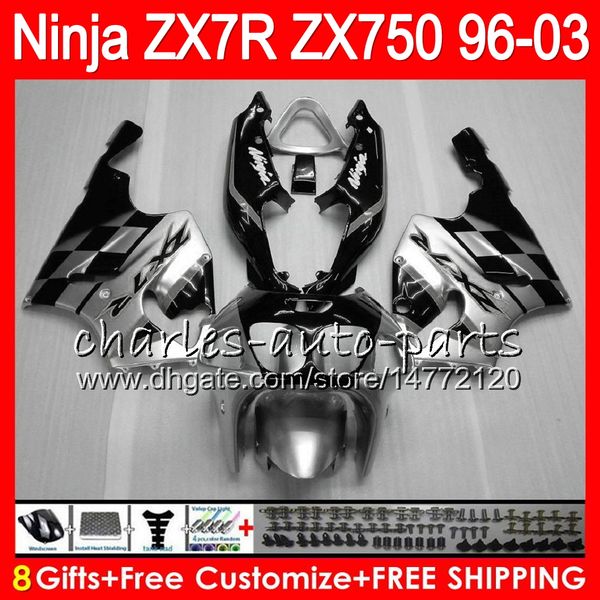 

8Gifts 23Colors For KAWASAKI NINJA ZX7R 96 97 98 99 00 01 02 03 18NO49 black Silver ZX750 ZX 7R ZX-7R 1996 1997 1998 2001 2002 2003 Fairing