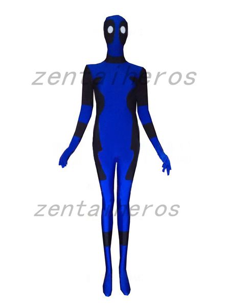 

black and blue spandex deadpool costume, Black;red