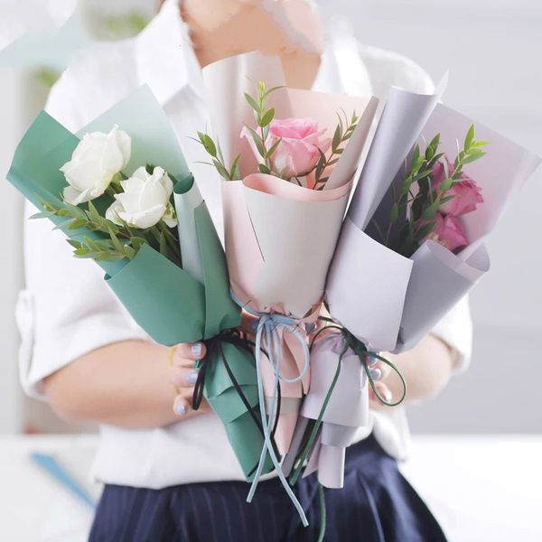 new paper packaging flowers gift wrapping paper waterproof two color matte flowers bouquet packaging materials brown paper roll brown paper packaging flower bouquet brown paper