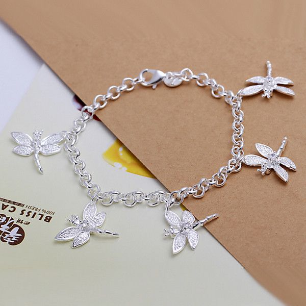

brand new five dragonfly bracelet 925 silver charm bracelet 20cm dfmwb092,women's sterling silver plated bracelet, White