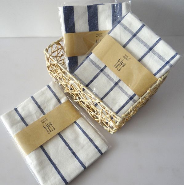 

mediterranean blue plaid tea towels and cloth napkins series