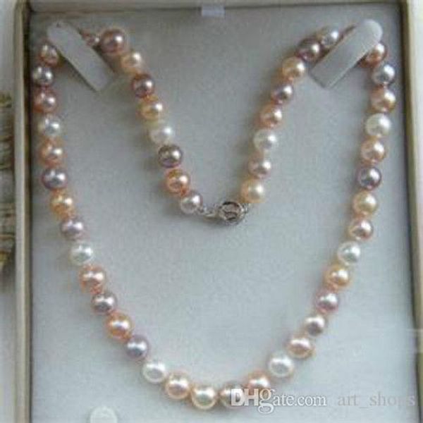 

2017 7-8mm genuine natural multicolor akoya cultured pearl necklace 18", Silver