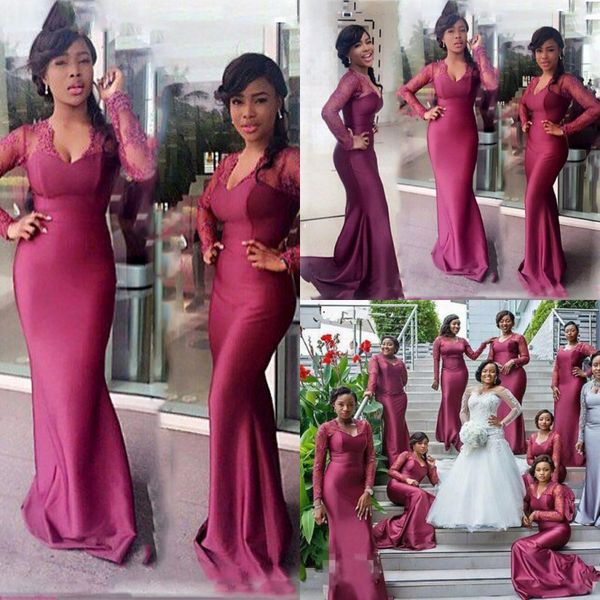 

south african long bridesmaid dresses for wedding lace long sleeve mermaid maid of honor gowns floor length wedding guest formal dress cheap, White;pink