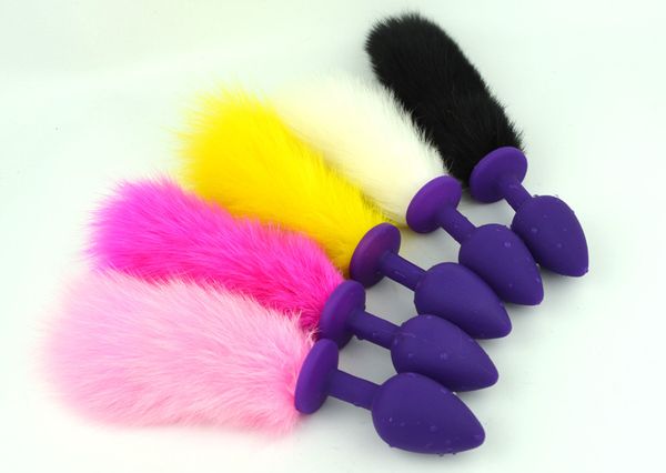 Небольшой секс пони играть игрушечный силиконовый спираль фиолетовый анальный штекер кролик хвост ребристые вставки вставки BDSM шестерня фетиш сексуальный костюм