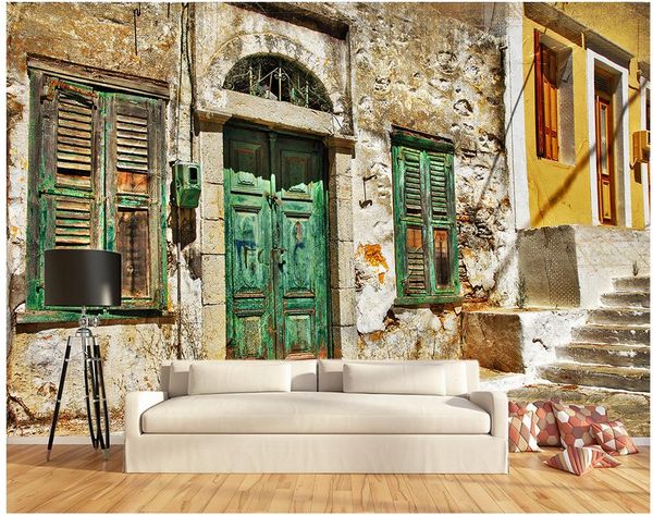 

retro streets european architecture trees window flowers mural 3d wallpaper 3d wall papers for tv backdrop