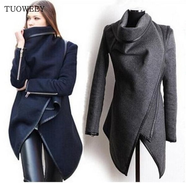 

wholesale- 3xl women coats 2016 new autumn winter women woolen coat irregular turtleneck long sleeve fashion overcoat super big size coats, Black;brown