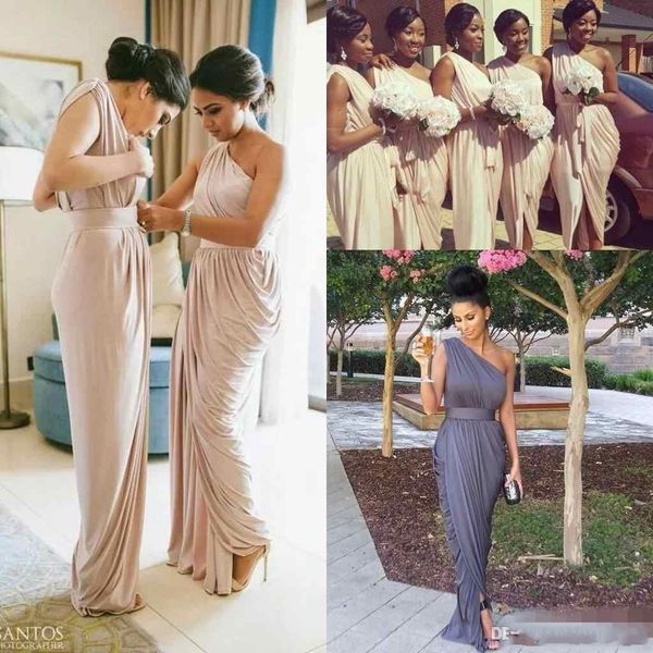 

2017 pale dusty pink country bridesmaid dresses one-shoulder long modern elegant maid of honor wedding guest party dresses, White;pink