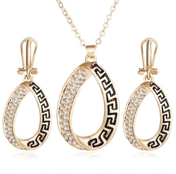 

womens necklace earring sets great wall pattern pendant chain bib necklace earrings gifts for her jewelry set, Golden;silver