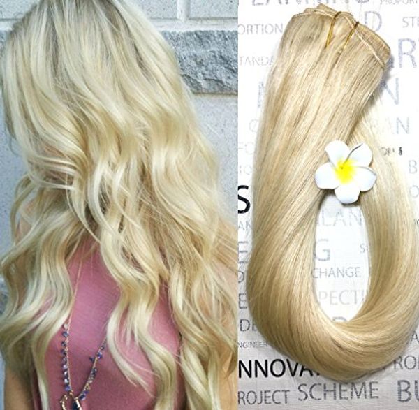 Elibess Blonde Hair Extensions Clip in Human Hair Light Blonde 7 Pz Set Testa completa # 613Silky dritto 100 g capelli remy