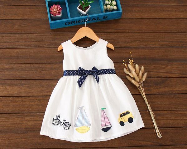 2018 100 Cotton Dress Baby Girl Sailing Bike Car Clothes Dresses