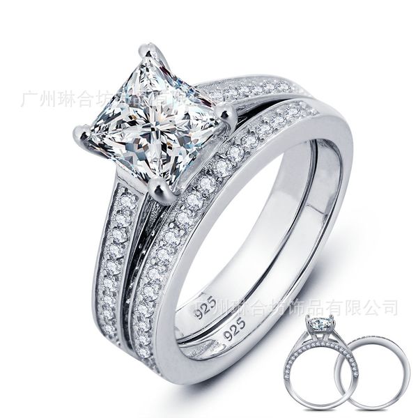 

new real 925 sterling silver ring set for women princess cut wedding ring sets jewelry n60