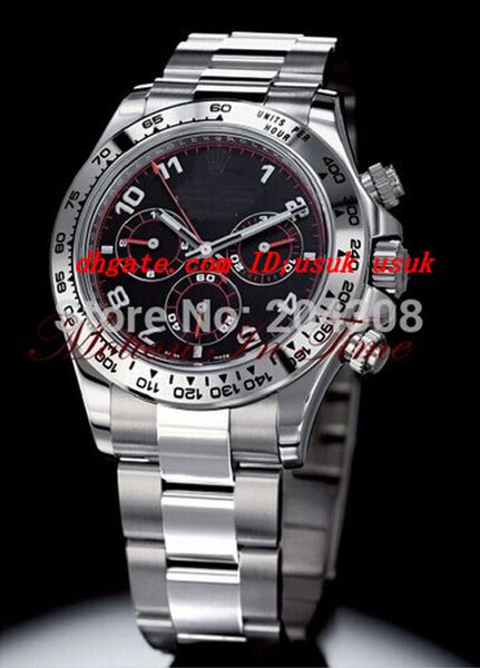 

luxury wristwatch white gold on bracelet w/ black & red dial 116509 stainless steel bracelet automatic mens watch men's sport wrist wat, Slivery;brown