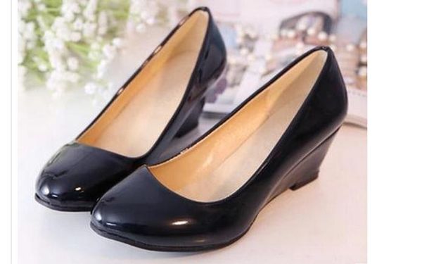 

the new 2016 han edition paint round head slope documentary with women's shoes in the shoe heels furuisource, Black